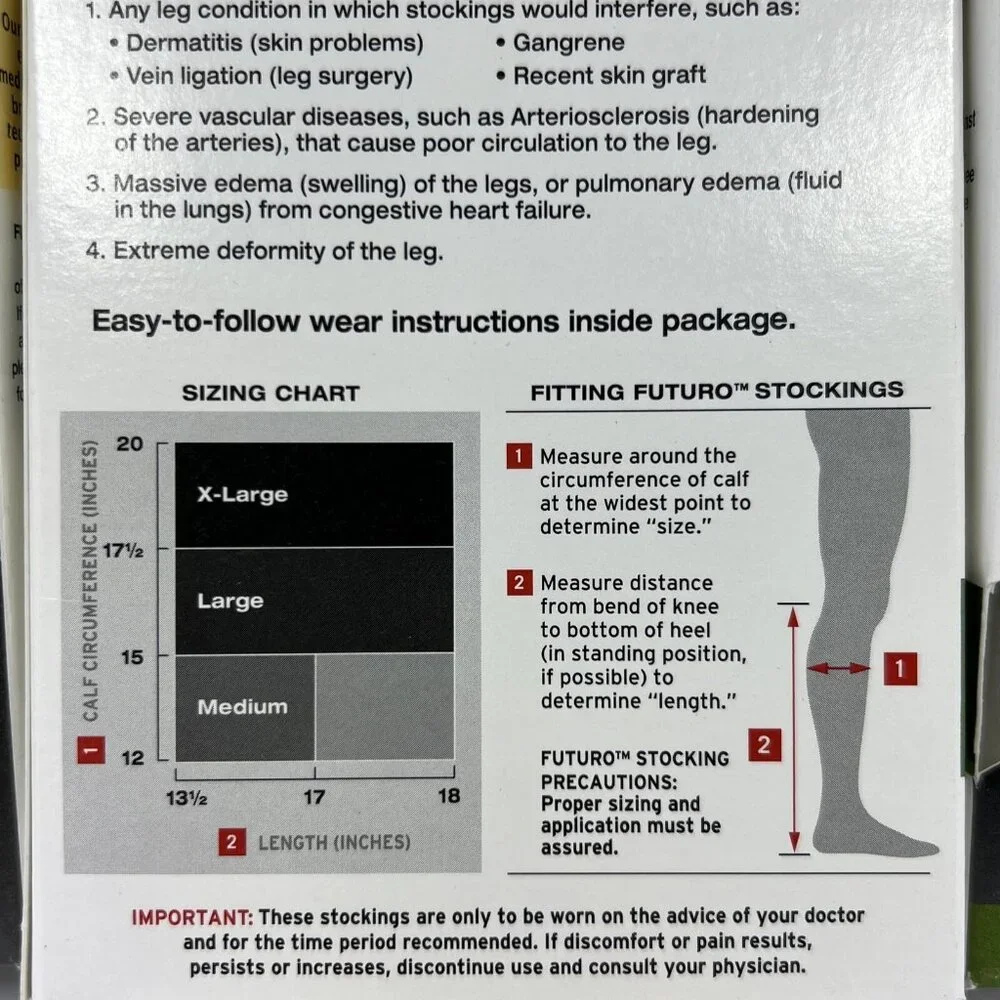 Futuro Unisex  L Anti Embolism Knee Length Closed Toe Stockings White 71057 3 PK